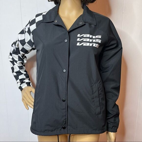VANS Thanks Coach Womens Jacket Black White Windbreaker Check Size XS Skater - Picture 1 of 7